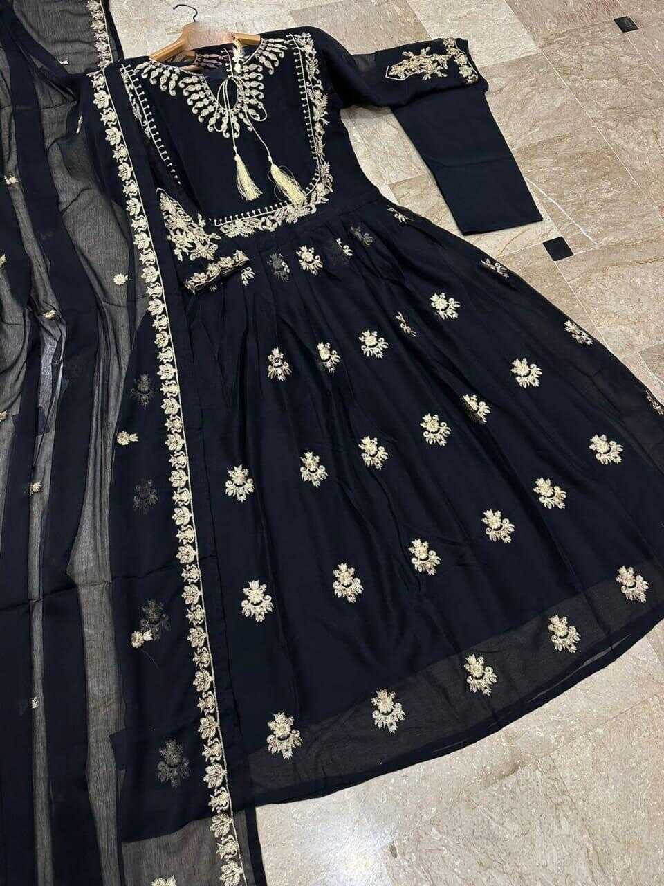 Eleganza Black Embroidered Chiffon Maxi Set